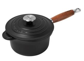 Le Creuset Profitopf schwarz mit Holzgriff Gusseisenkasserolle