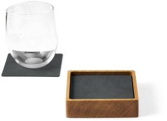Lind DNA Holzschale mit Glasuntersetzern Wood Box Square S Nupo, 8er-Set in Oak Nature Anthracite