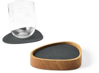 Lind DNA Holzschale mit Glasuntersetzern Wood Box Curve S Nupo, 8er-Set in Oak Nature Anthracite