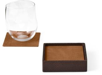 Lind DNA Holzschale mit Glasuntersetzern Wood Box Square S Nupo, 8er-Set in Oak Smoked Nature