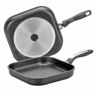 Krüger Steak-Grillpfanne Delta quadratisch mit Grillrillen und Deckel