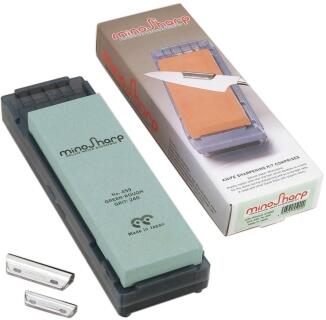 minoSharp Schleifstein Set grün grob mit Halter und Klingenführungen