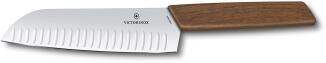 Victorinox Swiss Modern Santokumesser mit Kullenschliff in Walnuss, 17 cm