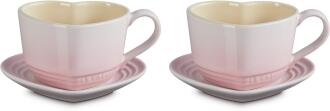 Le Creuset Herzform Tassen 2er-Set shell pink auf Untertassen