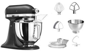 KitchenAid Küchenmaschine ARTISAN 175PS in gusseisen schwarz mit Fleischwolf aus Metall