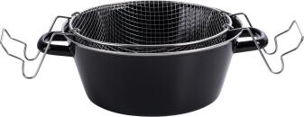 Riess Emaille Pommes Frites Pfanne schwarz mit Frittierkorb
