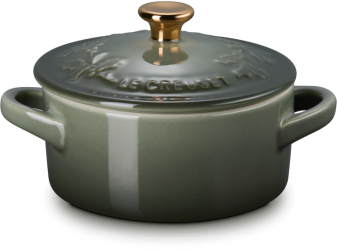 Le Creuset Mini Cocotte Holly thyme, grün mit Goldknauf