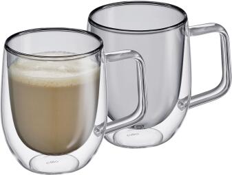cilio VENETO Milchkaffee-Glas grau doppelwandig mit Henkel 2er Set