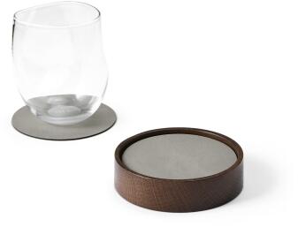 Lind DNA Holzschale mit Glasuntersetzern Wood Box Circle S Nupo, 8er-Set in Oak Smoked Light Grey