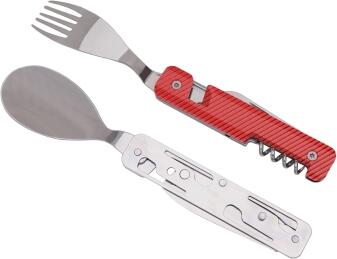 Akinod Multifunktionales Besteck 13h25 Aluminium rot Löffel Gabel
