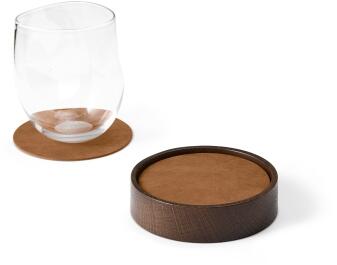 Lind DNA Holzschale mit Glasuntersetzern Wood Box Circle S Nupo, 8er-Set in Oak Smoked Nature