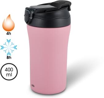 cilio Isoliertrinkbecher DOPPIO 400 ml rosa mit Deckel