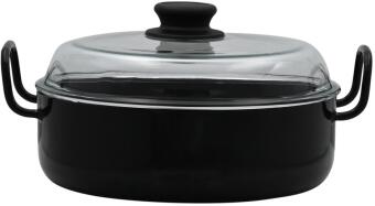 Riess Emaille Omas Schmorpfanne Schwarzemaille mit Glasdeckel