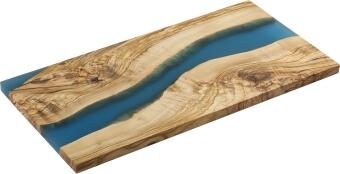 Zassenhaus Servierbrett Olivenholz blau mit Epoxidharz Flussdesign