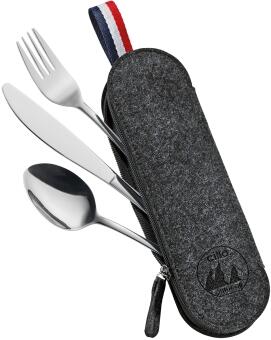 cilio VIAGGIO Besteckset schwarz 3-tlg. mit Filzetui unterwegs