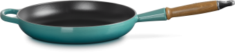 Le Creuset Gusseisen Bratpfanne Signature bleu riviera Holzgriff