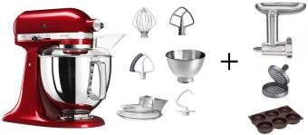 KitchenAid ARTISAN 175PS Küchenmaschine liebesapfelrot Burgerprofi-Set Zubehör