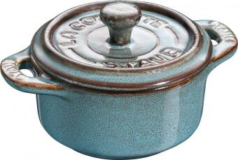 Staub Mini Cocotte antiktürkis Gusseisen mit Deckel
