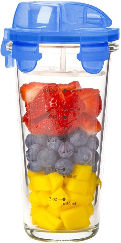 Glasslock Thermo Shaker 450 ml mit Obstmix im Glasbehälter