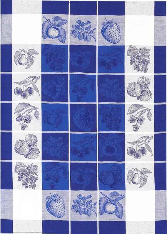 Kracht Jacquard-Küchentuch OBSTBORDÜRE aus Halbleinen in blau