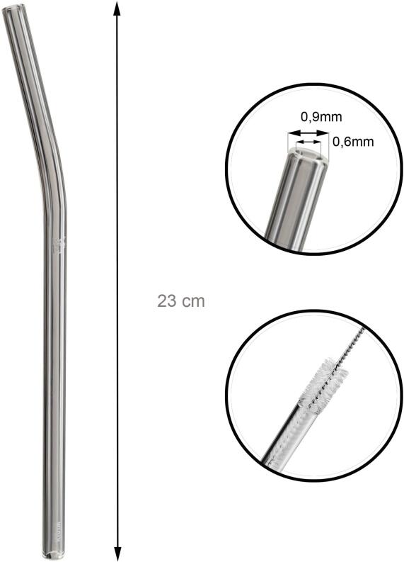WMF Baric Glasstrohhalme gebogen 23 cm mit Reinigungsbürste