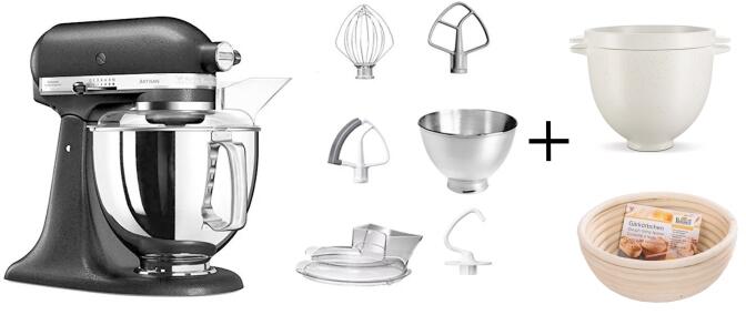 KitchenAid Küchenmaschine ARTISAN 175PS gusseisen schwarz Brotback-Set