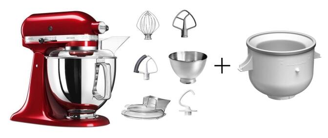 KitchenAid Küchenmaschine ARTISAN 175PS in liebesapfelrot mit Speiseeismaschine