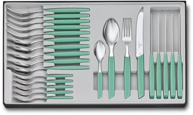 Victorinox Swiss Modern Besteck-Set mit Tomatenmessern, 24-teilig, minzgrün