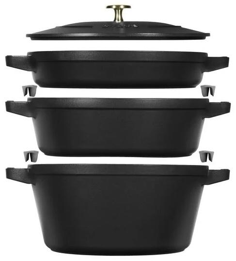 Staub Kochtopfset aus Gusseisen, 3-tlg. in schwarz bei KochForm
