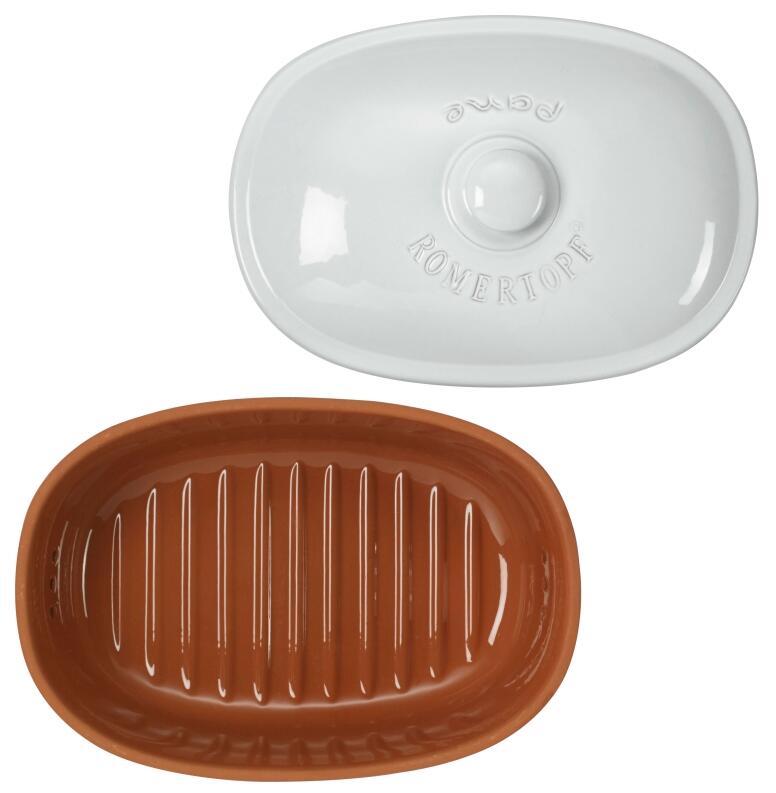 Römertopf Brot-Frische-Topf oval weiß medium mit Deckel