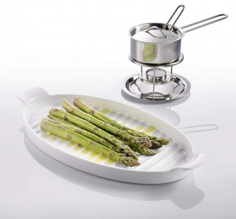 Westmark Spargel- und Servierplatte mit Spargel und Stövchen