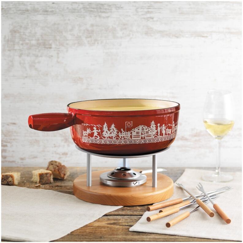 Kuhn Rikon Käsefondue Set Gusseisen rot 24cm Alpweide Induktion