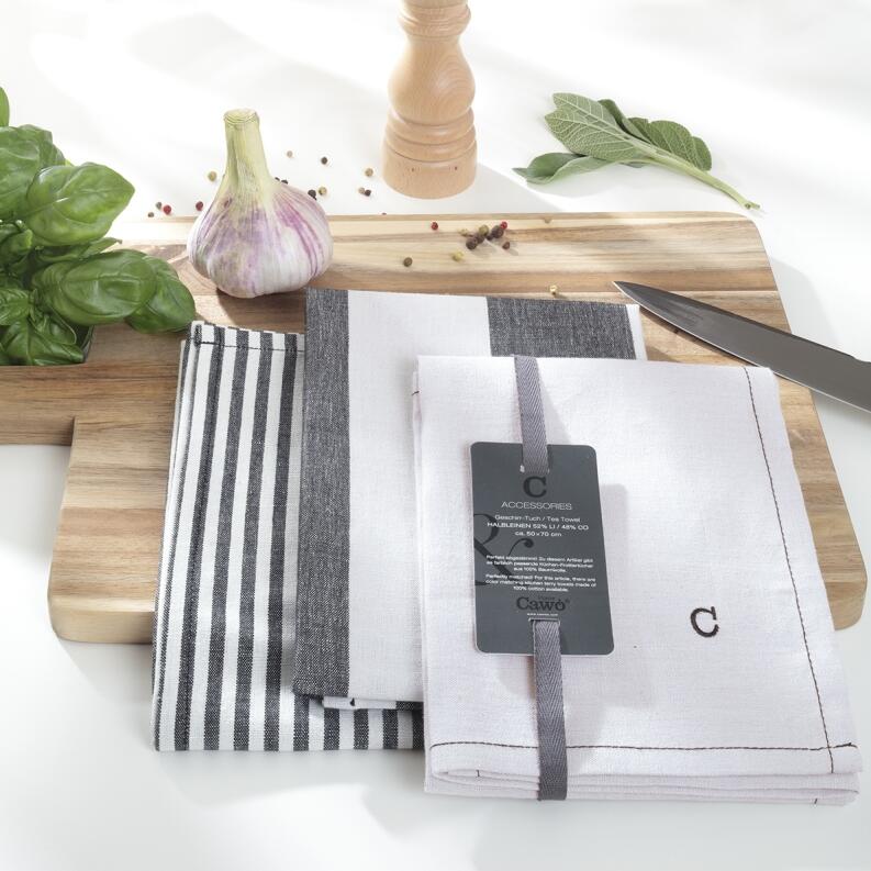 Cawö Home Geschirrtuch Cuisine Zoom schwarz, gestreift und uni