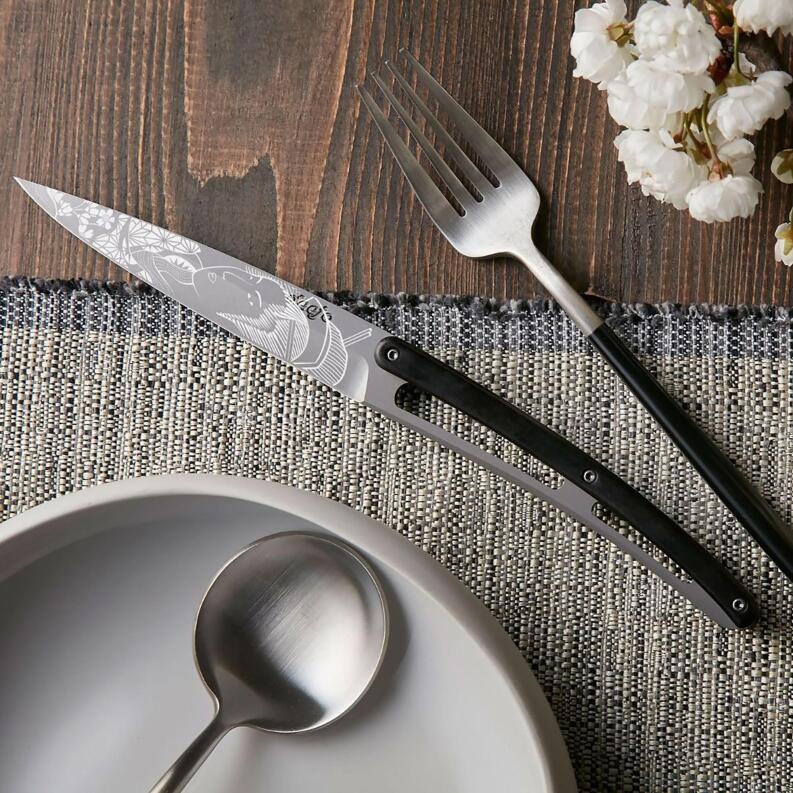 deejo Tafelmesser Ebenholz japanisch 6er Set auf Tischdeko