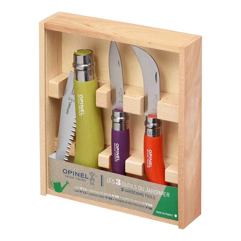 Opinel Garten-Set 3-teilig, Werkzeuge des Gärtners in Holzbox