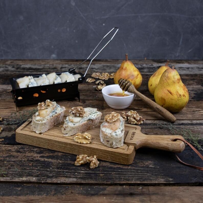 Boska Raclette Partyclette ToGo Oslo mit Käse und Birnen