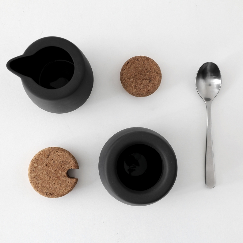 Viva Scandinavia Nicola Set: Milchkännchen Zuckerdose dunkelgrau mit Korkdeckel