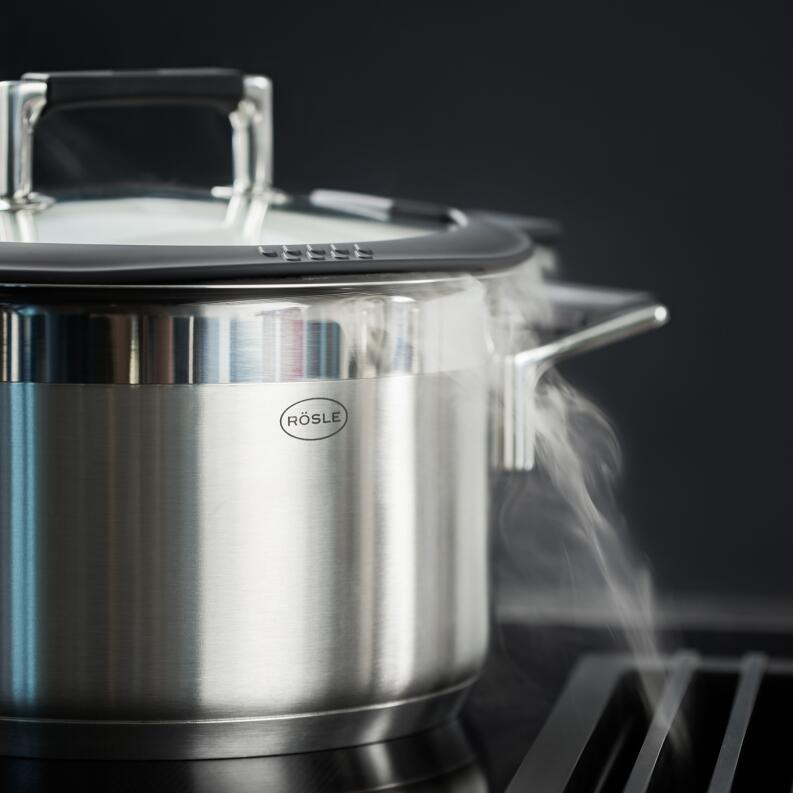 Rösle Kochtopf Silence PRO mit Deckel, Dampf entweicht leise