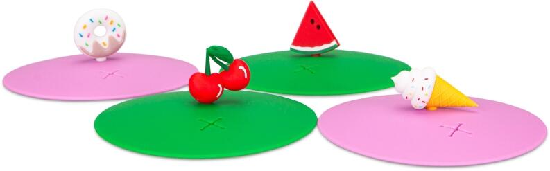 Städter Glasabdeckung mit Figur 4tlg Set Silikondeckel Früchte