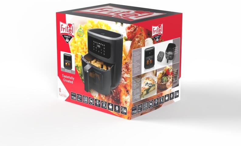 Fritel Heißluftfritteuse SnackTastic 7720 Verpackung mit Airfryer Bild