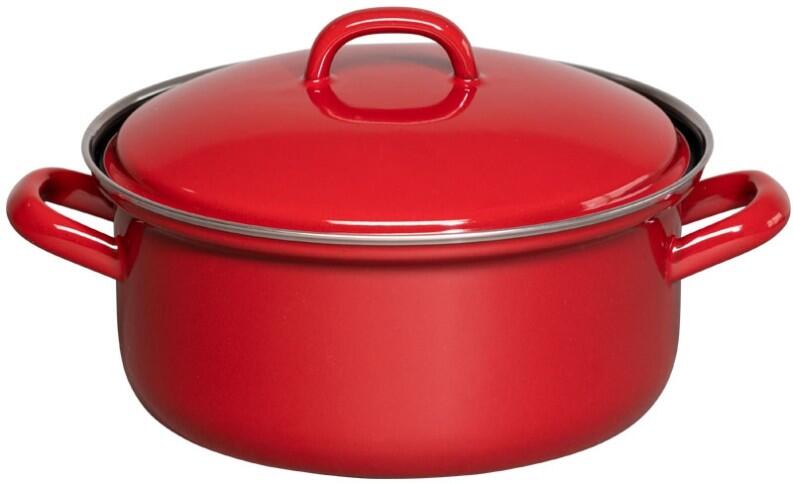 Riess Emaille Kasserolle rot mit Deckel und Griffen