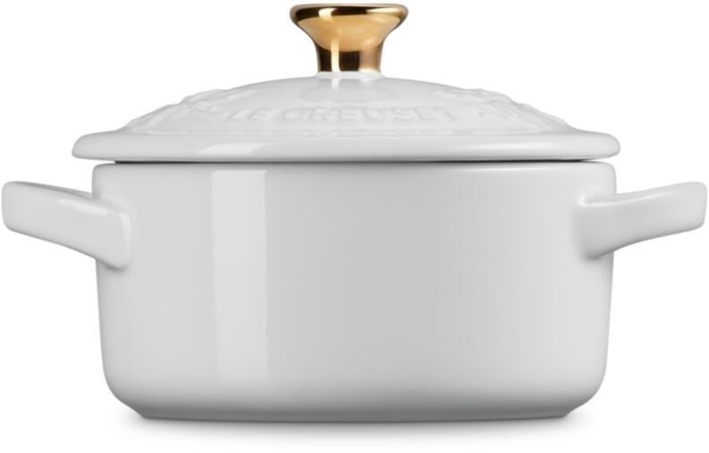 Le Creuset Mini Cocotte Holly weiß mit goldenem Deckelknauf