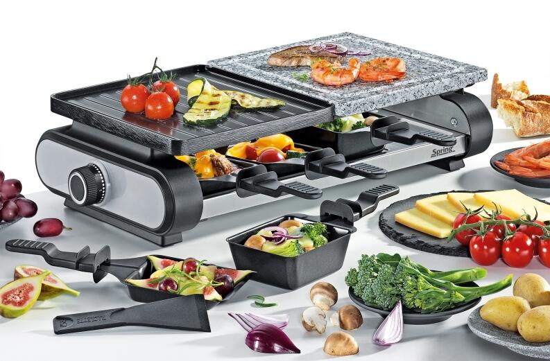Spring Raclette8 BASIC Raclette-Grill mit Steinplatte und Pfännchen