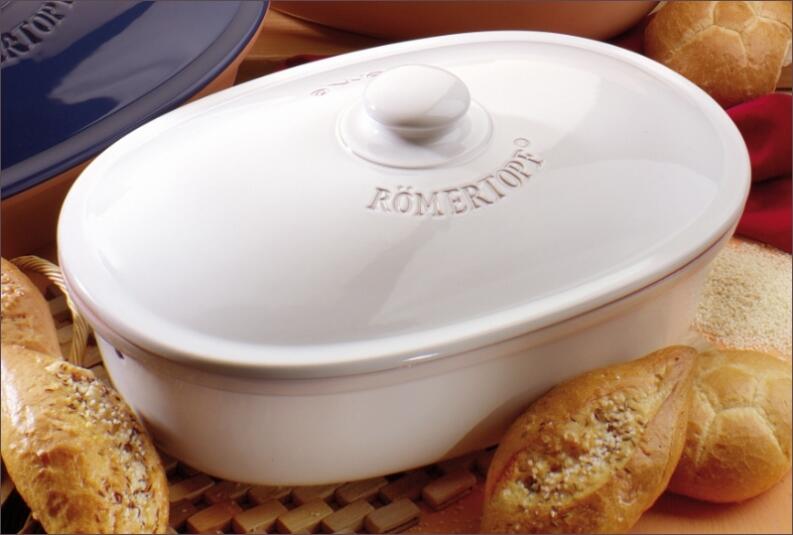 Römertopf Brot-Frische-Topf oval weiß medium Brotaufbewahrung Keramik