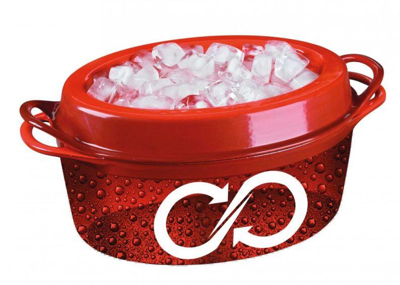 Le Creuset Doufeu Saftbräter oval Gusseisen ofenrot mit Eiswürfeln