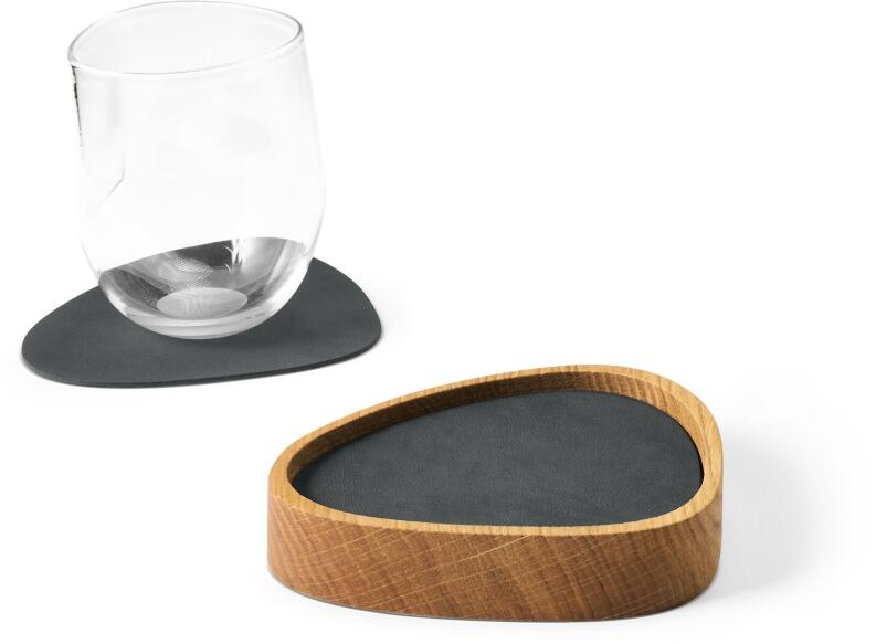 Lind DNA Holzschale mit Glasuntersetzern Wood Box Curve S Nupo, 8er-Set in Oak Nature Anthracite