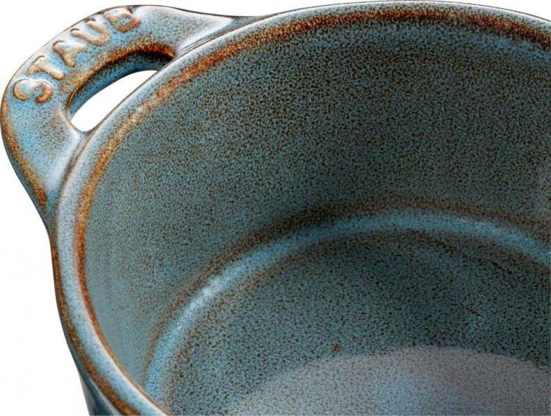 Staub Mini Cocotte antiktürkis Keramikschale mit Griffdetail