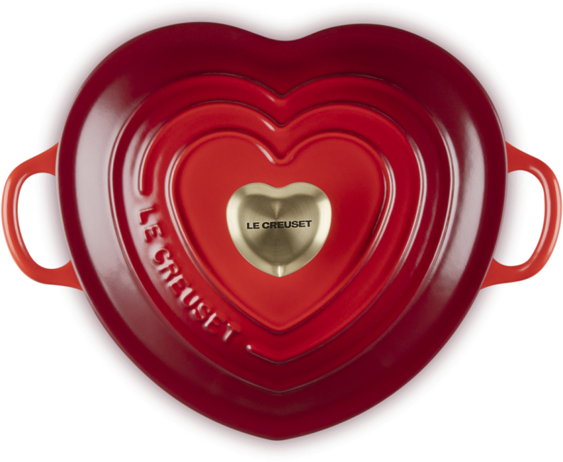 Le Creuset Gourmet-Profitopf Herz mit goldenem Herzdeckelknauf in kirschrot