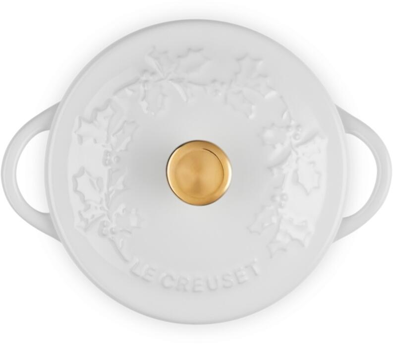 Le Creuset Mini Cocotte Holly white Deckel goldener Knauf