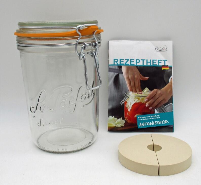 SCHMITT Steinzeug & Keramik Fermentier-Starter-Set Le Parfait-Glas Rezeptheft Gärstein
